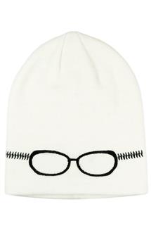 Glasses Embroidered Fine Knit Beanie-H1796-OFF WHITE